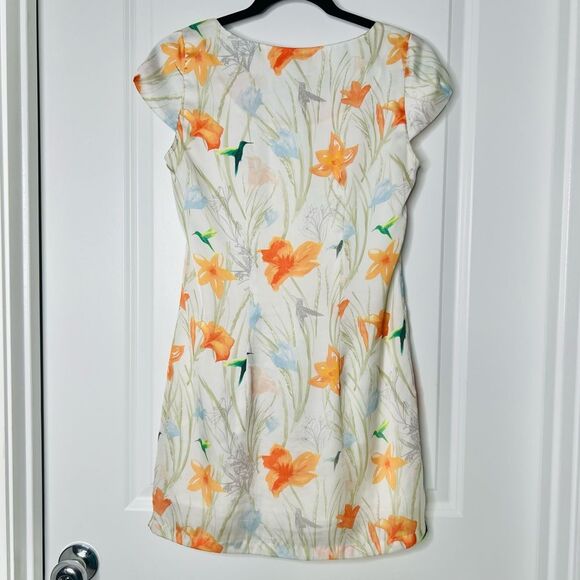 H&M Women's Satin Shift Dress Floral Hummingbird Print Size 4 Lined - Picture 5 of 11